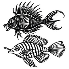 Collection of hand drawn line art sketches featuring various marine creatures