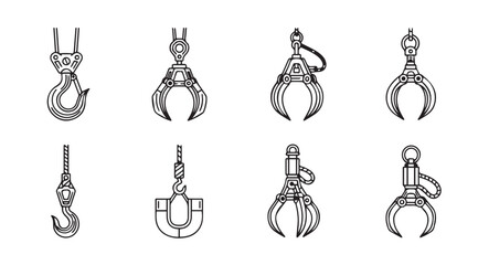 Collection of industrial crane hooks and claws silhouette
