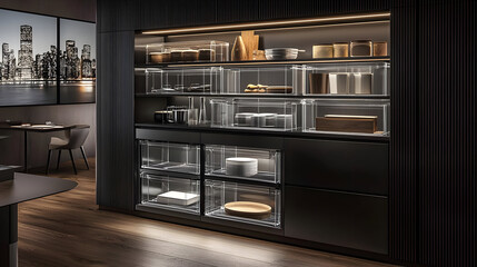 Modern Kitchen Cabinetry With Built In Storage And City View