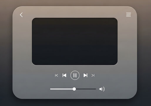 Retro digital media player interface with play pause and volume controls on a muted gradient background evoking nostalgia for early computer technology and digital entertainment