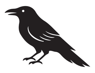 Black silhouette of a crow or raven in profile, standing with its beak slightly open, isolated on a white background.