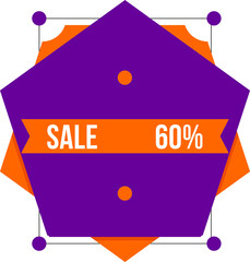 Modern Discount Sticker with Purple Hexagon and Orange Ribbon &ndash; 60% Off