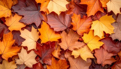 Multicolor Maple Leaves Displaying Autumnal Colors Creating a Rich Textured Surface