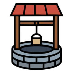 old japanese traditional well water source flat color vector illustration template design