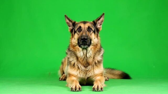 German Shepherd on a green background
