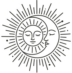 Engraved Sun and Moon Symbol - Celestial Day and Night Design - Spiritual Artwork