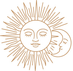 Sun and Moon Engraved Symbol - Celestial Design in Warm Tones - Sunrise Theme