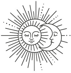 Sun and Moon Symbolic Design - Engraved Art with Radiating Light