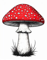Isolated Fly Agaric Mushroom with Red Cap and White Spots in Woodland Setting