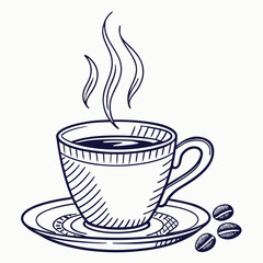 Simple line drawing of a coffee cup with steam and a handle