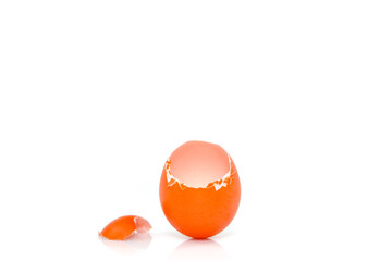 Broken egg shells isolated on white background close-up view 
