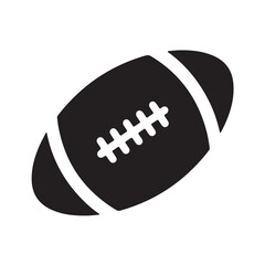 Black American Football Icon with White Laces and Stripes on a Clean White Background