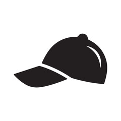 Black Silhouette Baseball Cap Icon on White Background