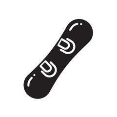 Black Snowboard Icon with Bindings on a White Background