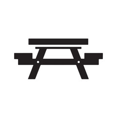 Minimalist Black Picnic Table Silhouette with Attached Benches