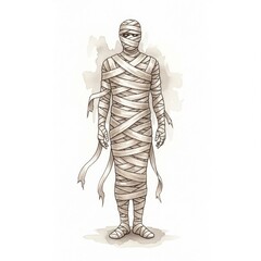Obraz premium Aged Mummy Figure Wrapped in Linen in Sepia Tone Illustration Style