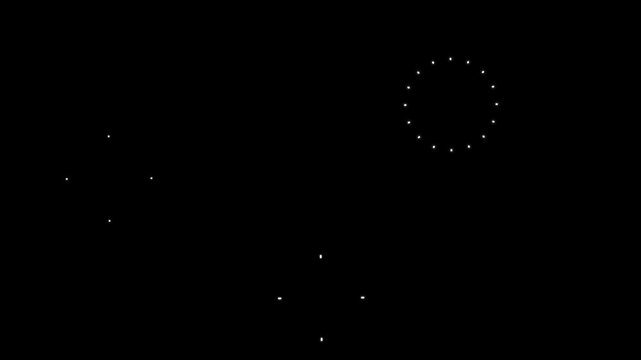 4K firework circle burst effect with shiny glowing lines, circle burst motion graphics, firework circle burst with shimmering glowing lines seamless loop for festive event Intro on black background