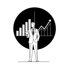 Businessman standing in front of a growing financial chart