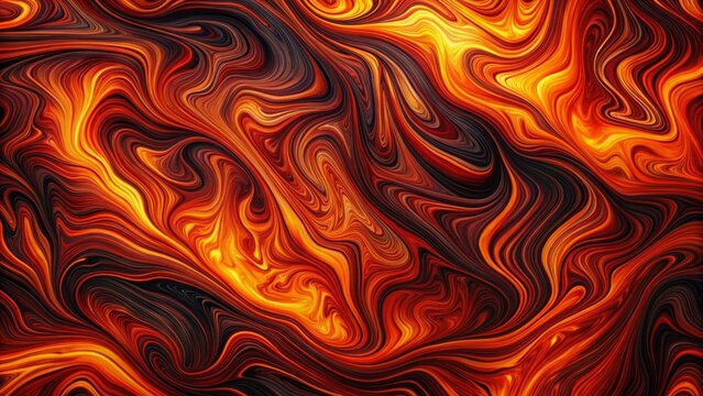 Abstract fiery swirls, intense orange and black flowing pattern, dynamic energy, molten lava-like texture, visual art design background