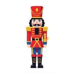 Pixel Art Nutcracker Soldier with Red Uniform and Golden Accents Isolated on White Background
