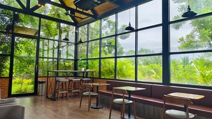 modern wooden coffee shop interior