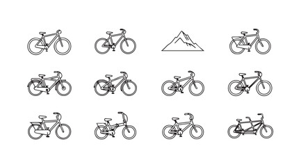 Collection of twelve bicycle illustrations in a simple artistic silhouette style
