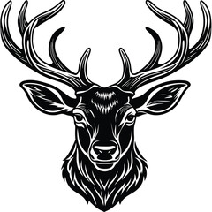 Fototapeta premium Monochromatic silhouette of a deer head with majestic antlers ideal for wildlife and nature designs