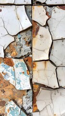 Extreme Close Up of Cracked and Weathered Square Tiles on a Wall with Grunge Texture
