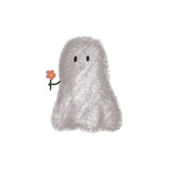 A cartoon ghost sending a flower