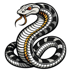 Detailed Snake Illustration of a Striped Serpent Coiled and Ready to Strike Featuring Intricate Line Work