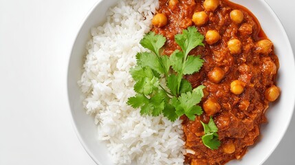 Chana masala curry dish minimalist setting authentic indian food vegan delight clean white background culinary art