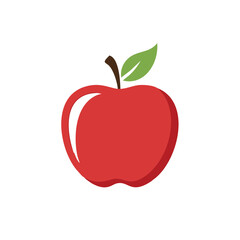 Red Apple with Green Leaf and Highlight on White Background