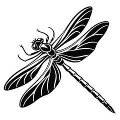 Monochrome Dragonfly Illustration with Intricate Wing Veins A Striking Black and White Design Displaying the Beauty of Nature