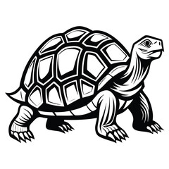 Stylized Black and White Turtle Illustration with Intricate Shell Patterning and Sharp Claw Details A Striking Vector Design