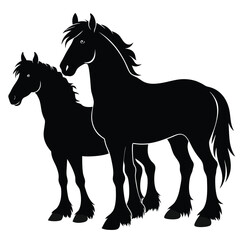 Elegant Silhouette of Two Horses Standing Together in a Serene and Peaceful Harmony, a Beautiful Display of Nature