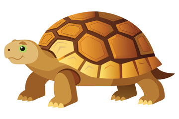 Cartoon Turtle with a Detailed Shell Pattern, Walking Steadily Across a White Background in a Friendly Illustration