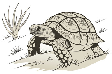 Vintage Illustration of a Land Turtle Emerging from the Grass Wildlife Creature in the Wild Animal Art