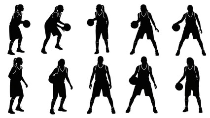 Basketball and Basketball Player Vector Silhouette Illustration Set AI EPS PNG