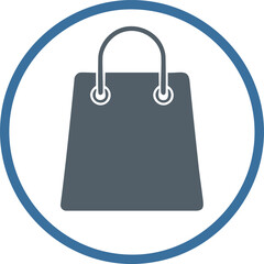 Shopping bag icon in a blue circle on white background