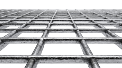 Metallic lattice structure with a monochromatic aesthetic on a transparent backdrop