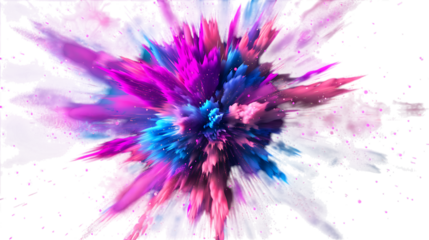 Explosion of vibrant purple and blue powder isolated on transparent background creates a dynamic and eyecatching effect, perfect for adding energy