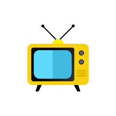 Illustration of a retro yellow television on transparent background