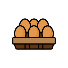 Cartoon image of a carton filled with eggs on transparent background