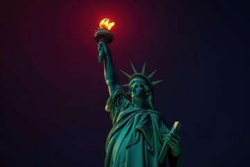 Fototapeta premium Isolated view of Liberty's torch and crown, dramatic lighting, detail, crown, view