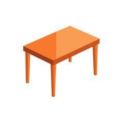 Isometric view of an orange colored table on transparent background
