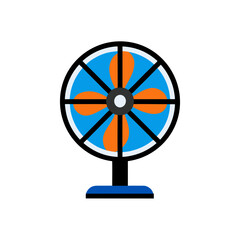 Illustration of a blue and orange desk fan on transparent background