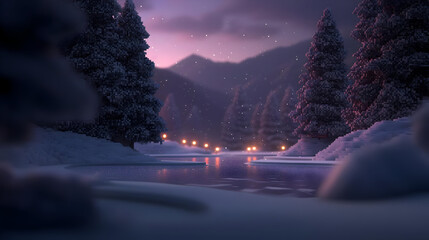 Pixel Art Snowy Forest Landscape At Night