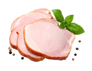 Smoked turkey slices isolated on a white background.