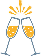 Toasting Champagne Glasses with Yellow Sparkles Keywords: champagne, glasses, toasting