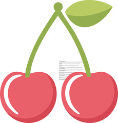 Two Red Cherries With Green Stems and Leaf cherry fruit